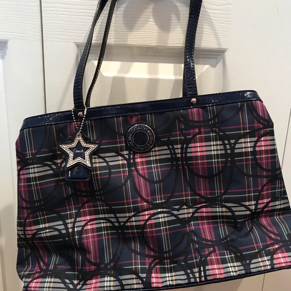 Authentic Coach signature striped tartan bag